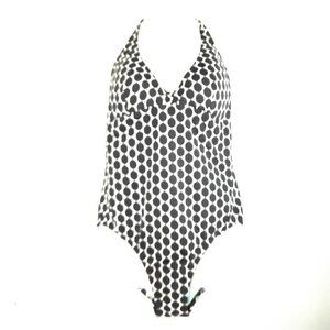 Echo Design Monokini Bl & Wt Dot Halter Tie Neck Swimsuit UPF 50 NWT Size 10